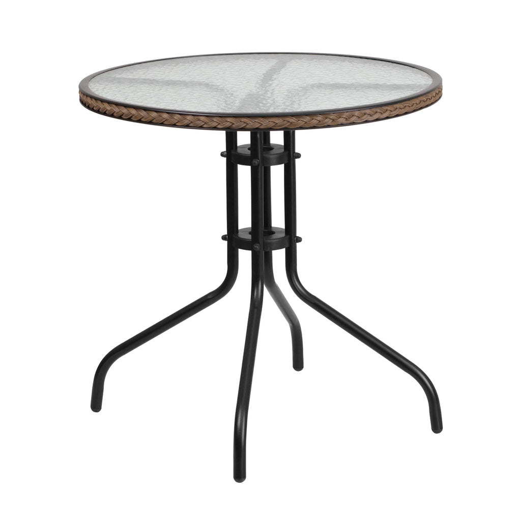 FLASH Barker 71.1cm Round Tempered Glass Metal Patio Table