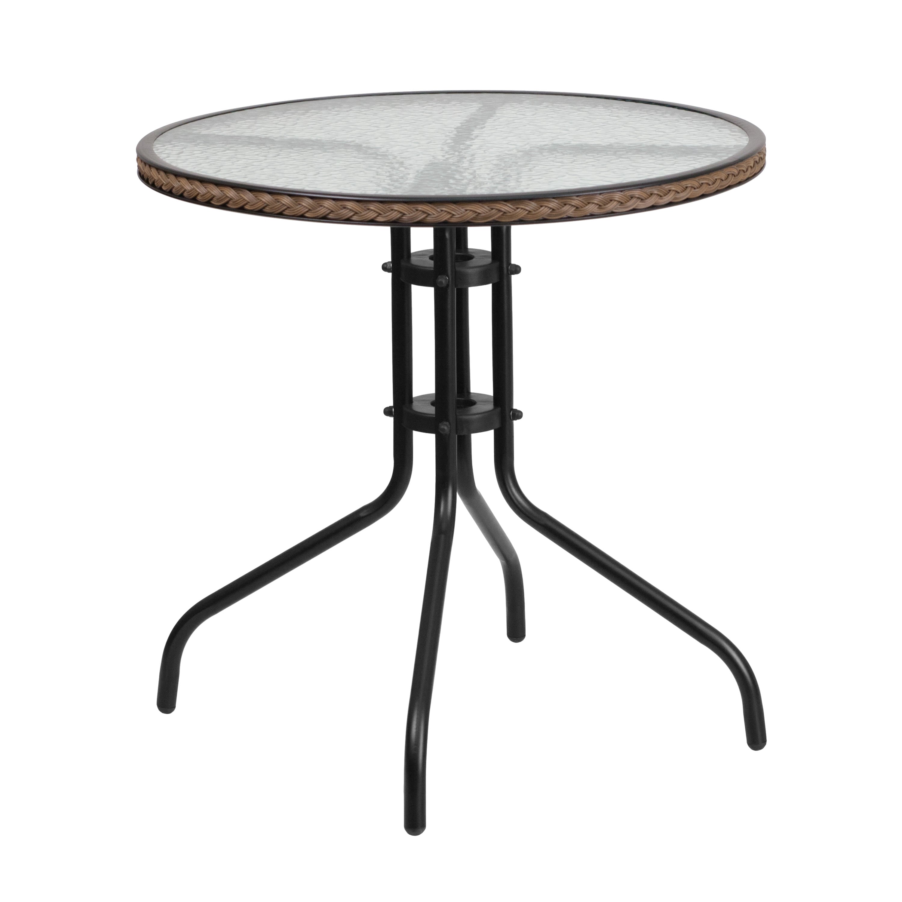 FLASH Barker 71.1cm Round Tempered Glass Metal Patio Table