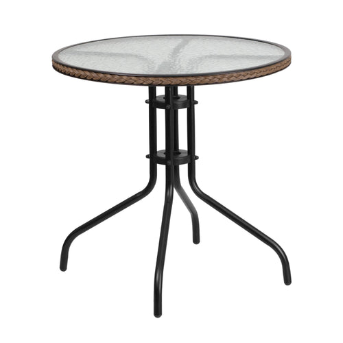 FLASH Barker 71.1cm Round Tempered Glass Metal Patio Table