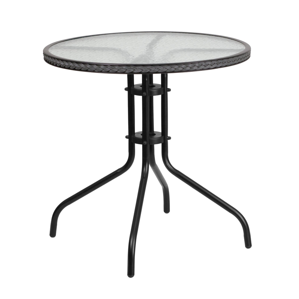 FLASH Barker 71.1cm Round Tempered Glass Metal Patio Table