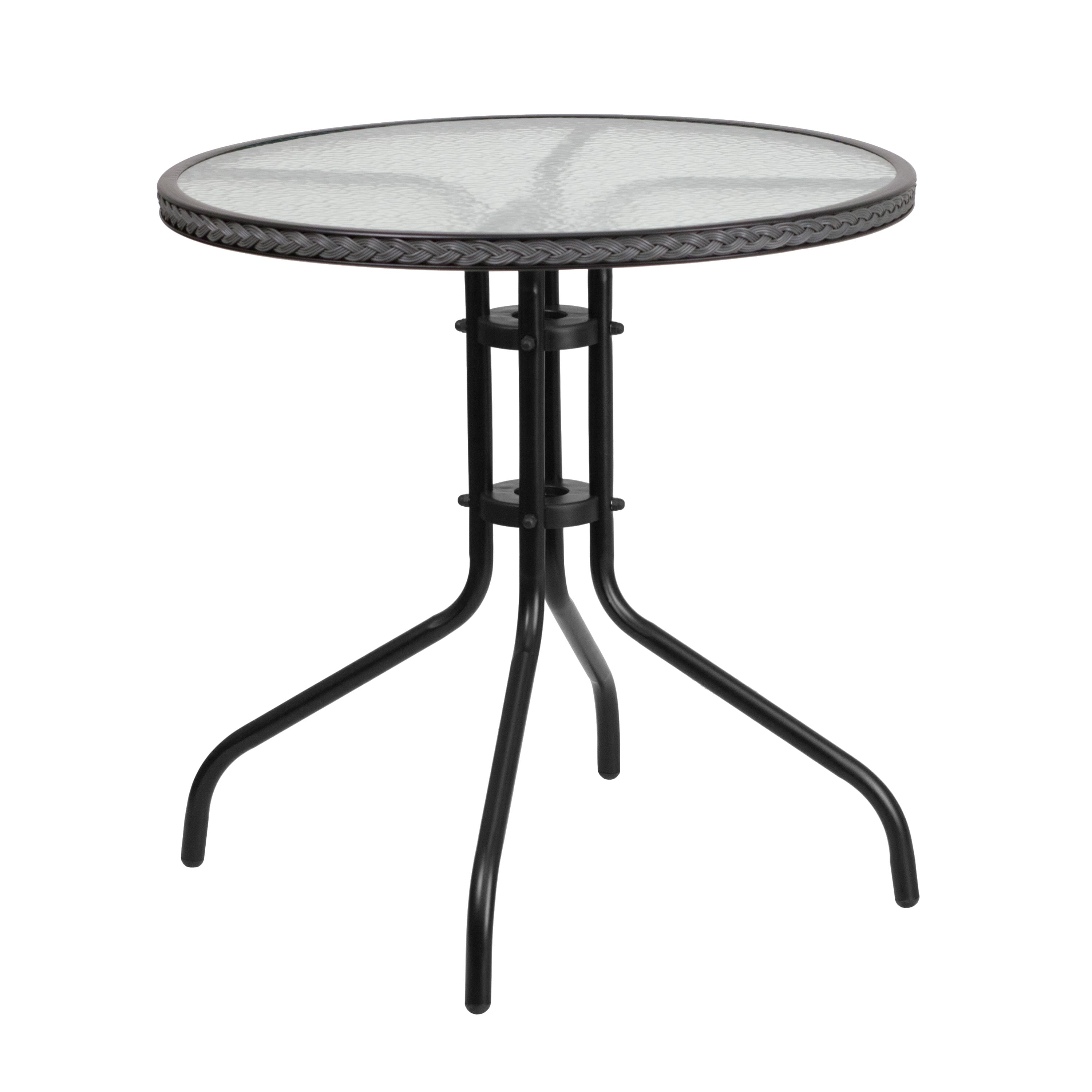 FLASH Barker 71.1cm Round Tempered Glass Metal Patio Table