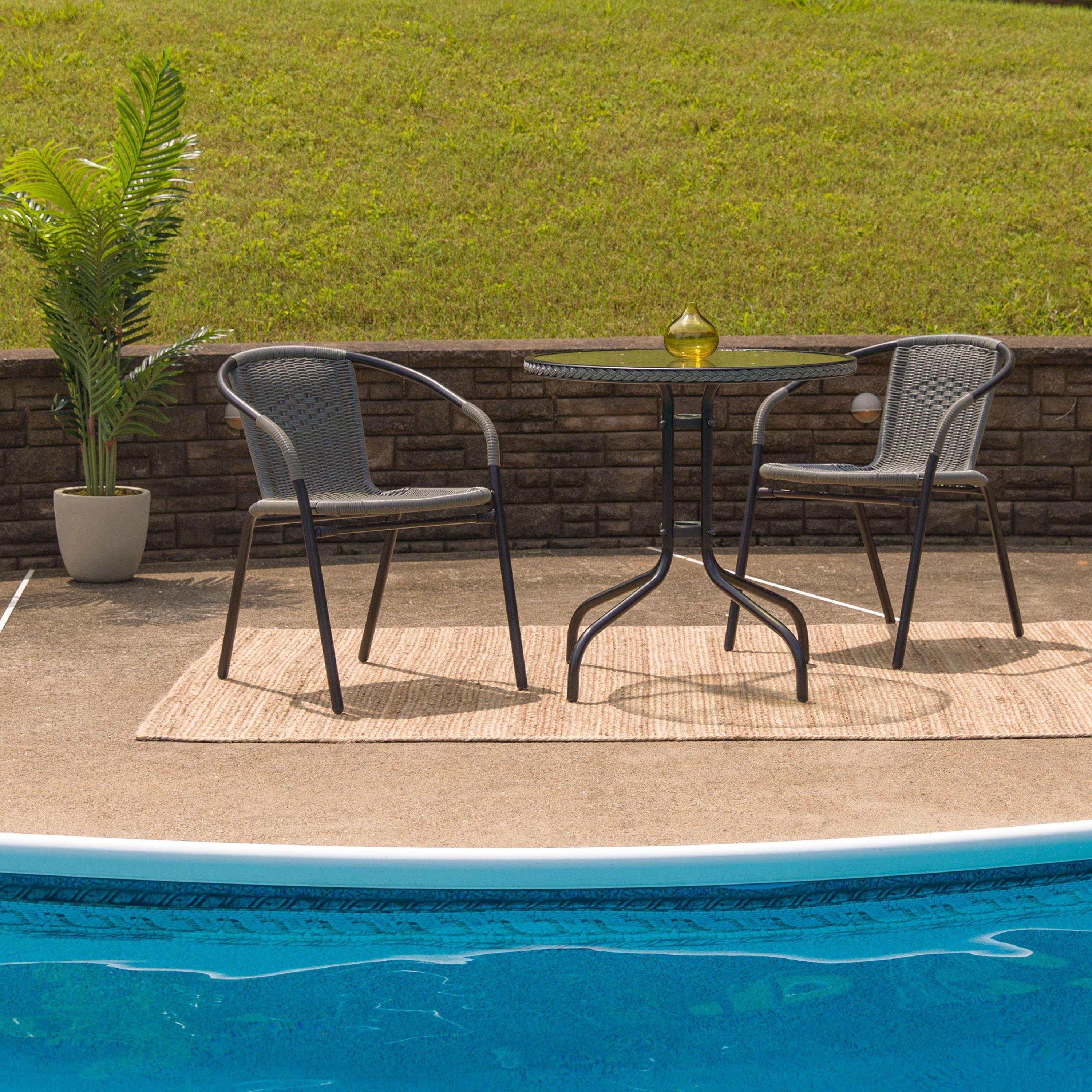 FLASH Barker 71.1cm Round Tempered Glass Metal Patio Table