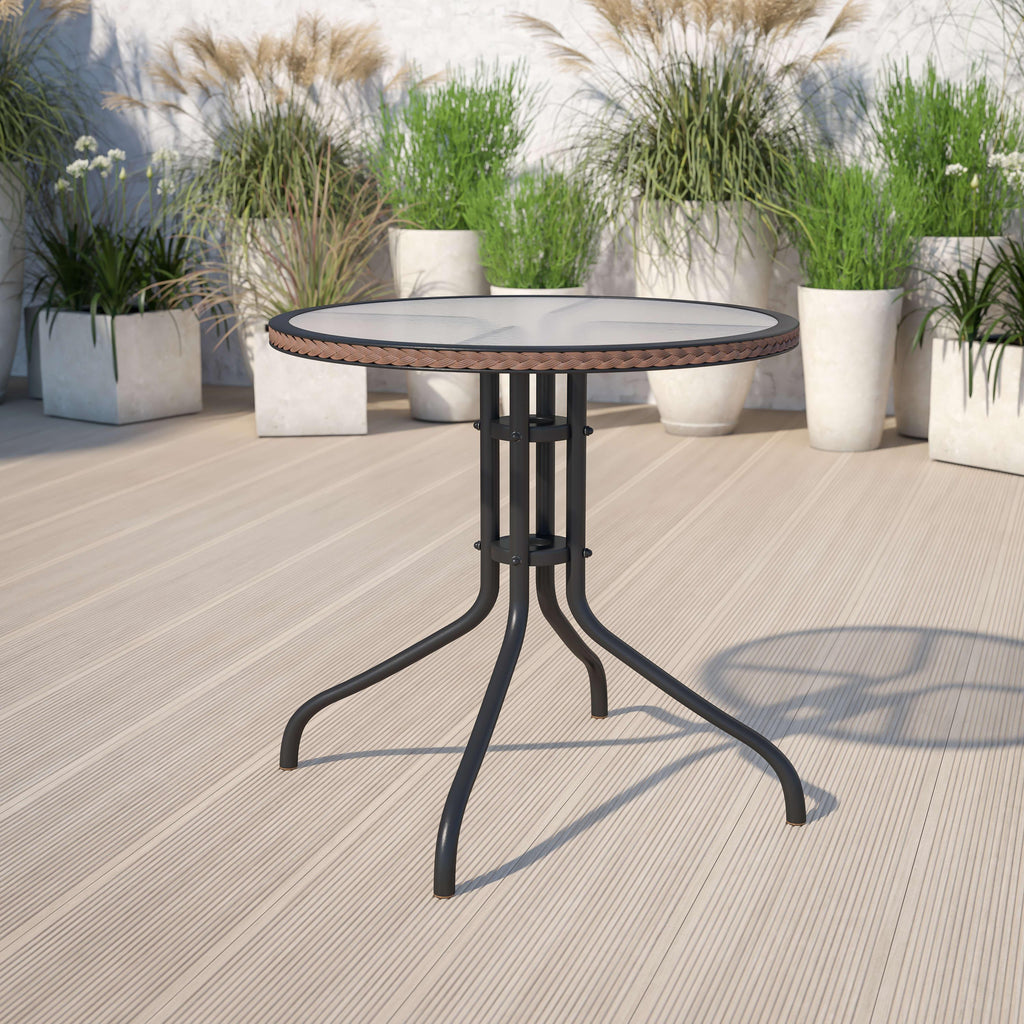 FLASH Barker 71.1cm Round Tempered Glass Metal Patio Table