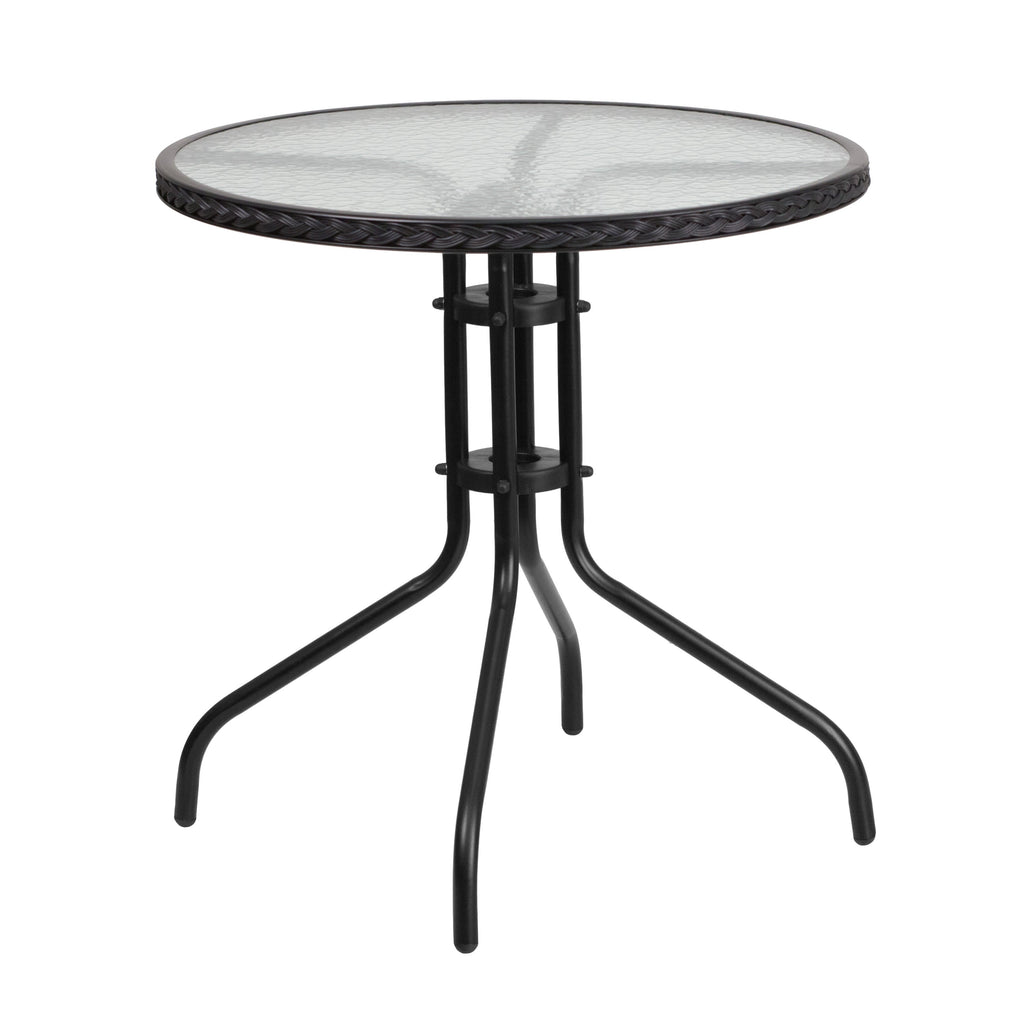 FLASH Barker 71.1cm Round Tempered Glass Metal Patio Table