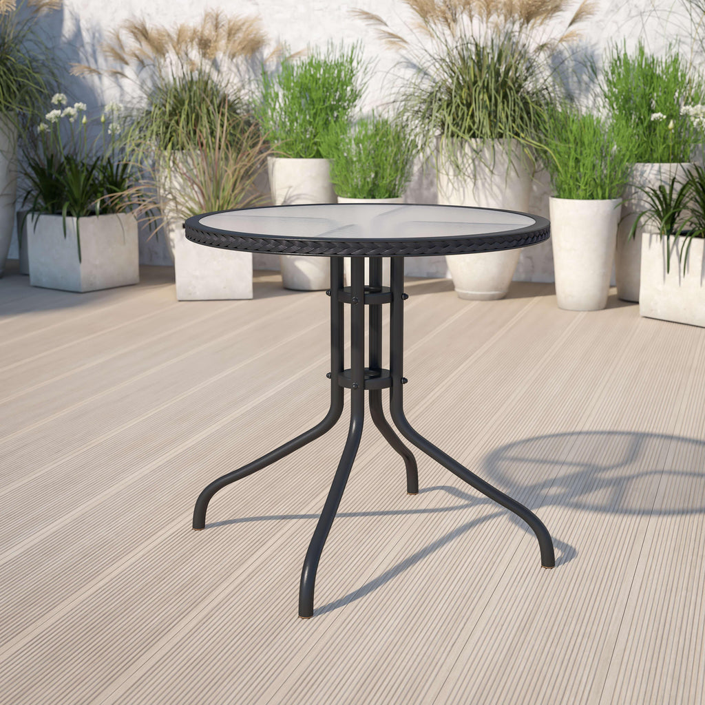 FLASH Barker 71.1cm Round Tempered Glass Metal Patio Table