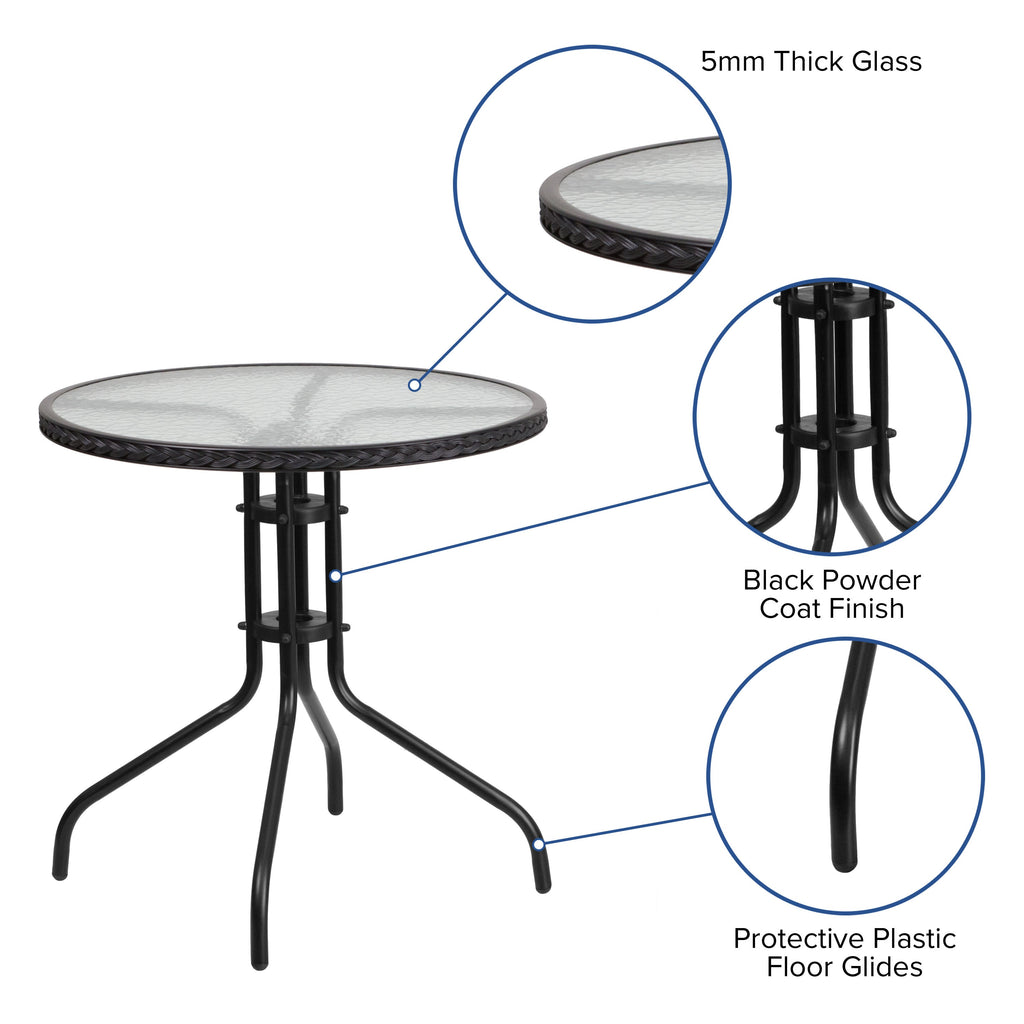 FLASH Barker 71.1cm Round Tempered Glass Metal Patio Table
