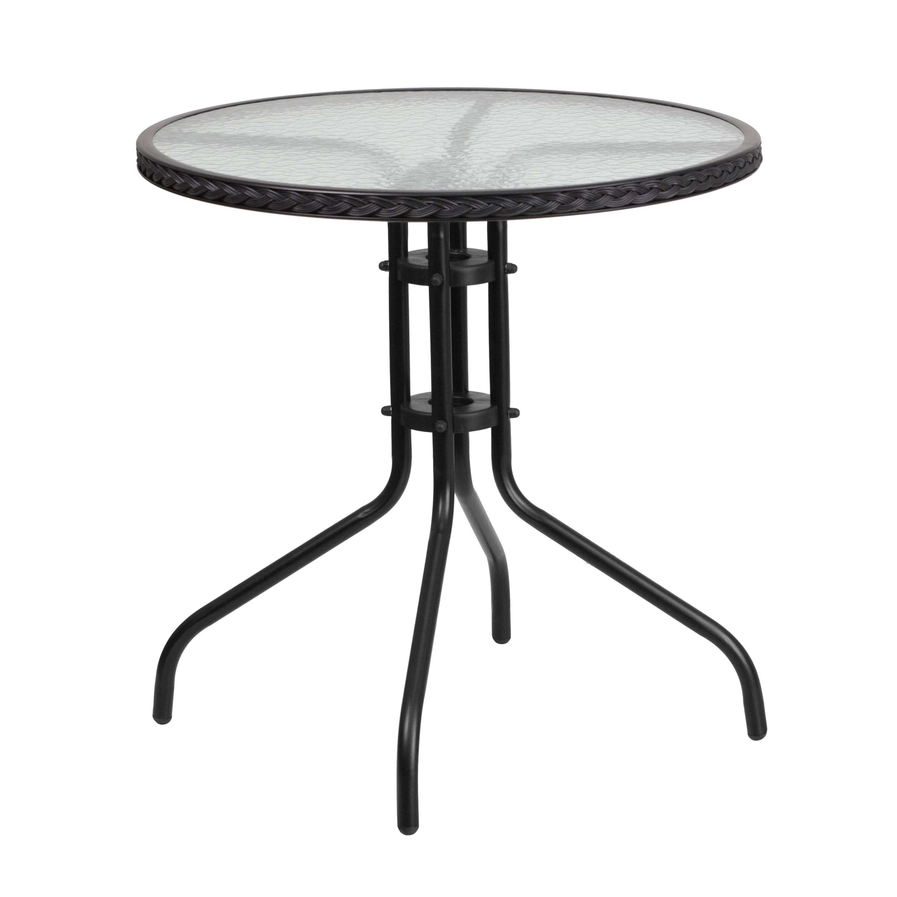 FLASH Barker 71.1cm Round Tempered Glass Metal Patio Table